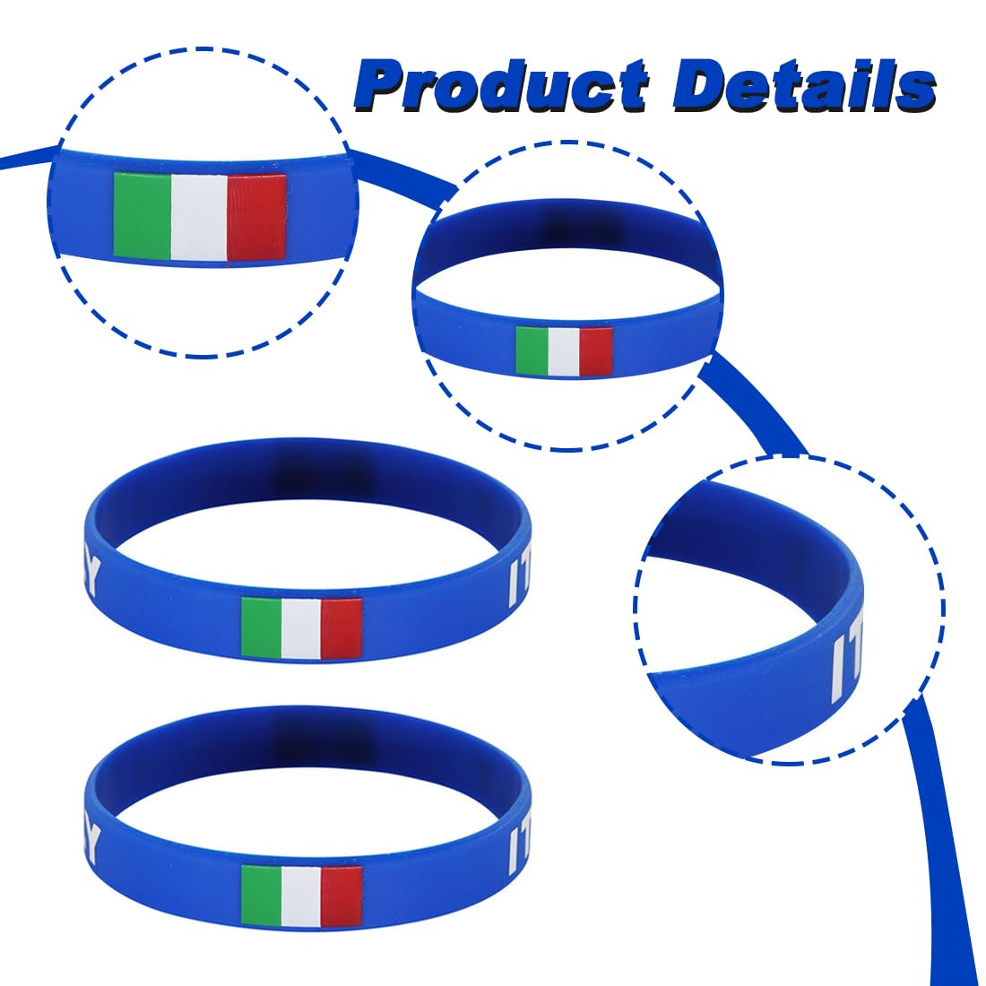 6 Pezzi Figc Italia Braccialetti In Gomma Ufficiali Nazionale Italiana, Braccialetto Con Bandiera Nazionale Figc Italia Official Bracelets In Rubber, Silicone Per Feste(D)