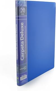 Carpeta de 20 Fundas Deluxe Tamaño A4 con Adhesivos Indicadores incluidos, REF.2126 - Fundas Ultra Cristal y Lomo Personalizable by Office Box (Color Azul)