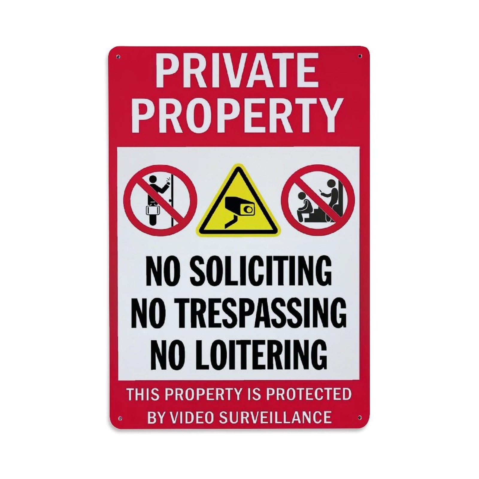 Private Property Warning Sign With Symbols Retro Metal Tin Sign, Vintage Decor Art Poster for Bar, Home, Man Cave, Kitchen, Laundry Room Gift 8x12Inch