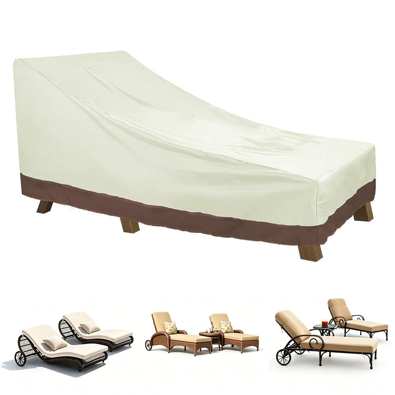 Waterproof Sunbed Covers for Sun Loungers,Outdoor Sun Lounger Cover,Oxford Fabric Garden Sunbed Protection Cover Waterproof Rattan Sun Lounger Covers (Size:210D-208x76x41/79cm,Color:Beige-Coffee)