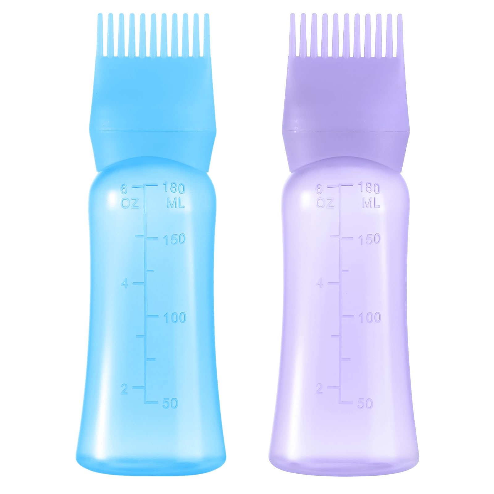 Aurnoet Root Comb Applicator Bottle 6 OZ, Hair Oil Applicator Bottles for Scalp with Massage Comb, 2 Pack Hair Dye Applicator with Graduated Scale (