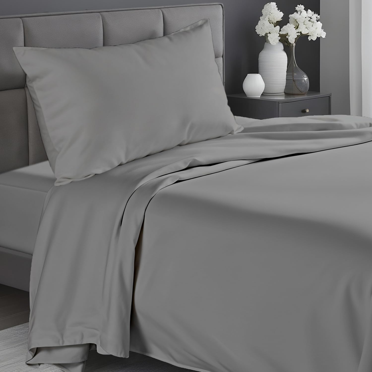 Infinitee Xclusives Grey Twin Bed Sheet Set – 3 Piece Bed Sheet Set – Twin Size 170 cm x 240 cm - Soft Brushed Microfiber Bed Sheets - 40 cm Deep Pockets Sheets Wrinkle Free & Fade Resistant