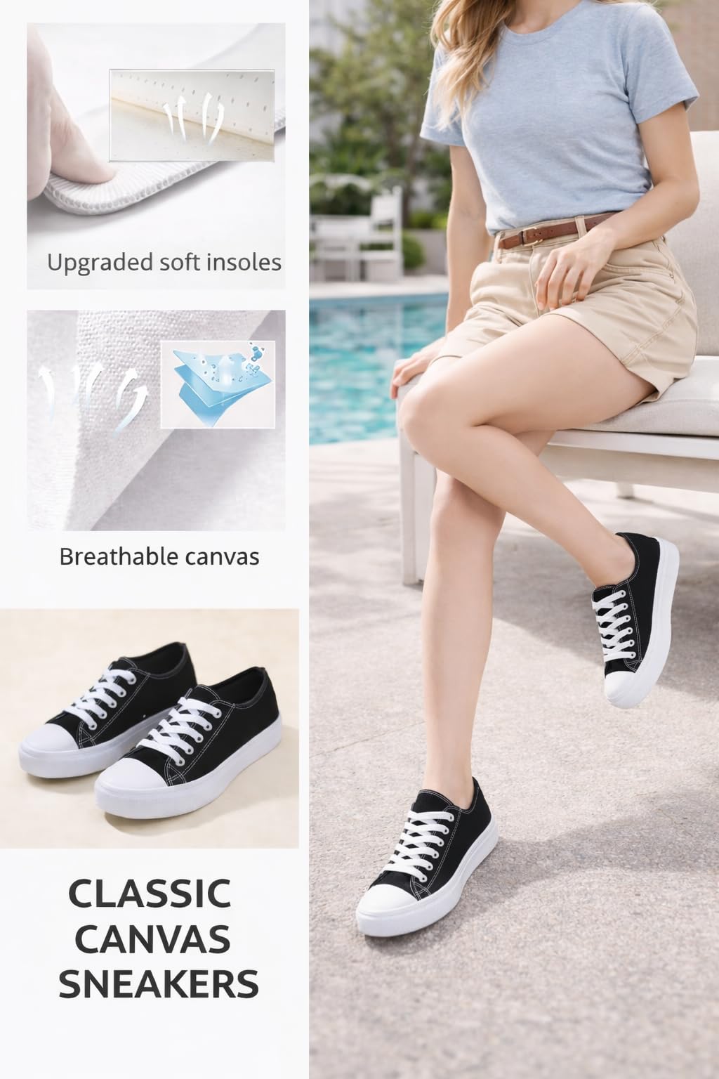 hello basics Canvas Shoes for Women Casual Low Top Women's Fashion Sneakers Slip on for Women (11, Black White)