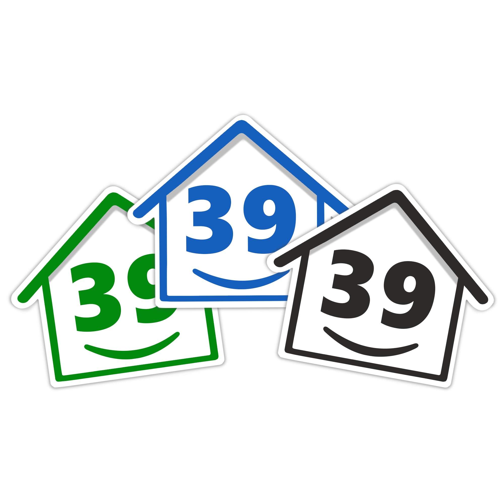 3 x Bin Numbers for Wheelie Bins, 1-99, 15cm ‘Happy House’ Colour Design Dustbin Stickers, Easy Application Stick On Number Stickers - Weatherproof Self Adhesive Vinyl – Blue, Black and Green (14) — view 90