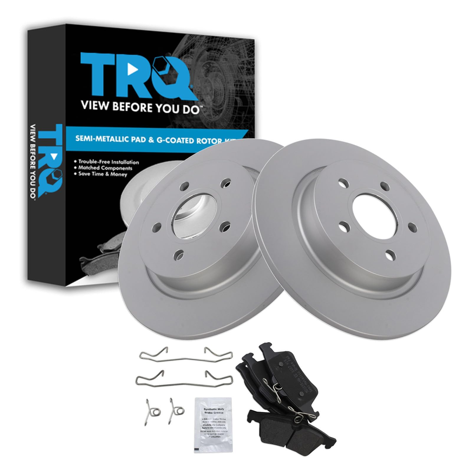TRQ Rear Brake Pad and Rotor Set Semi Metallic Coated Rotors Compatible with 2008-2013 Volvo C30 2006-2013 C70 2006-2011 S40 2006-2011 V50