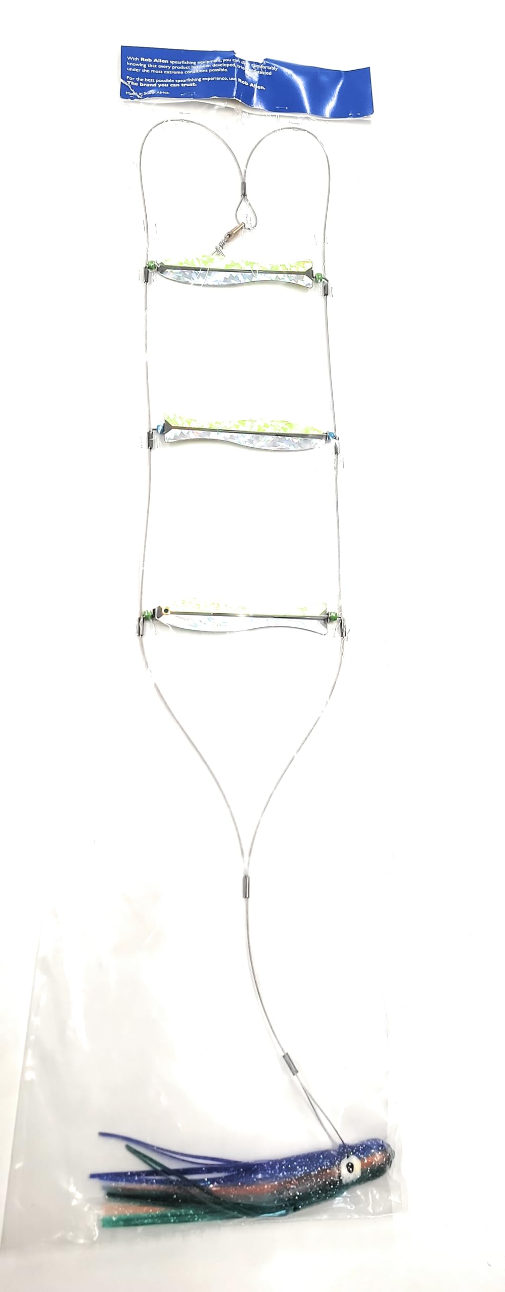 Rob Allen Kamikaze Spearfishing Flasher, 3-Tier Rigged Lure, Blue and Green