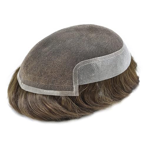 Miniatura 5 de Tupé para hombres, piezas de cabello de repuesto suave de encaje suizo para hombres, tupé de cabello humano real, tupé, sistema de cabello para