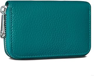 Women Credit Card Holder Small Rfid Wallet Zipper Genuine Leather Accordion Wallets Case for Womens id Compact Slim Zip 12 Individual Credit Card Slots And 2 Cash Slots Blue