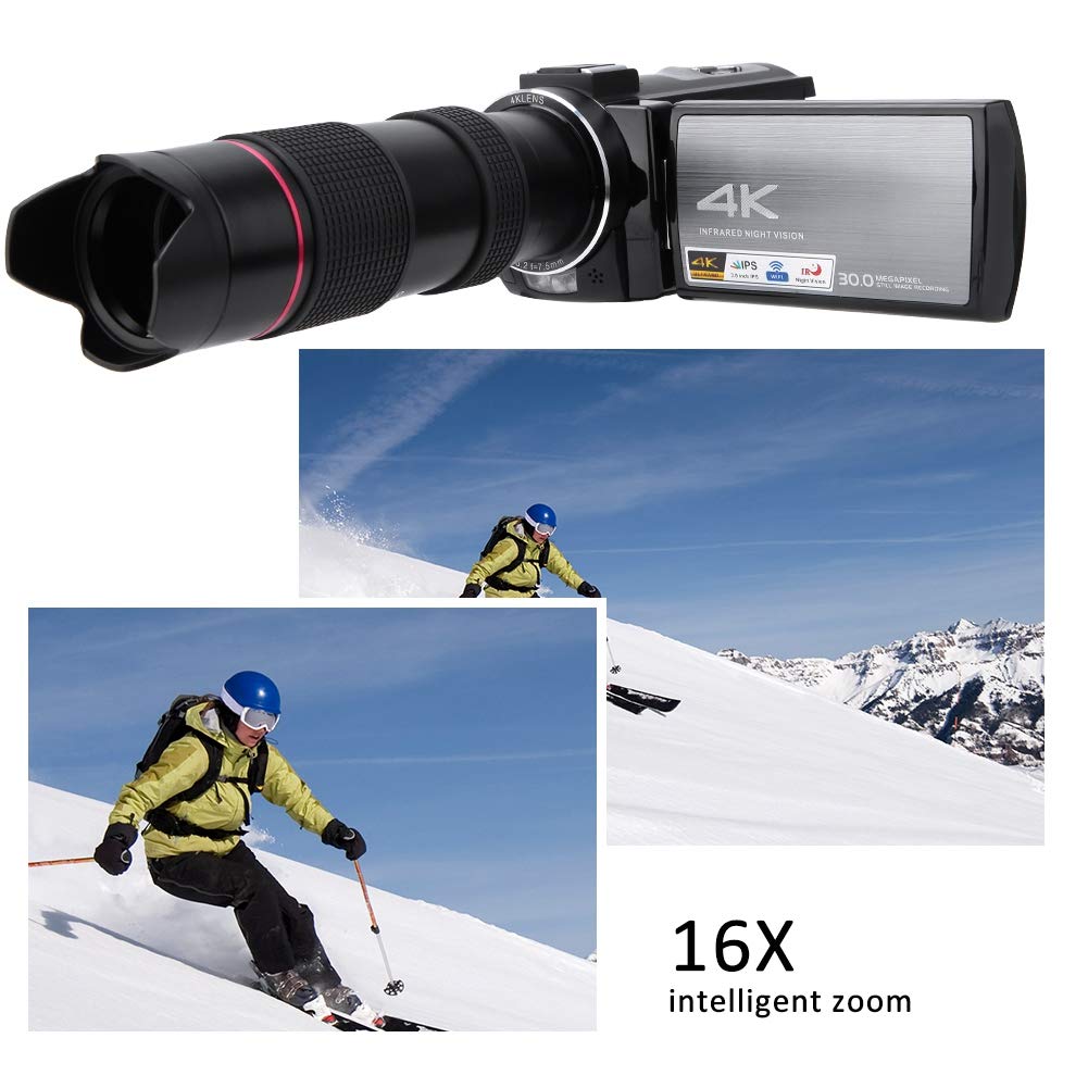 JUMZ Videocamera Vlogging, videocamera Mini DV con riconoscimento facciale per per Regali di Compleanno per Le Vacanze per Adolescenti, Bambini, Principianti(Occhiali Standard + teleobiettivo)