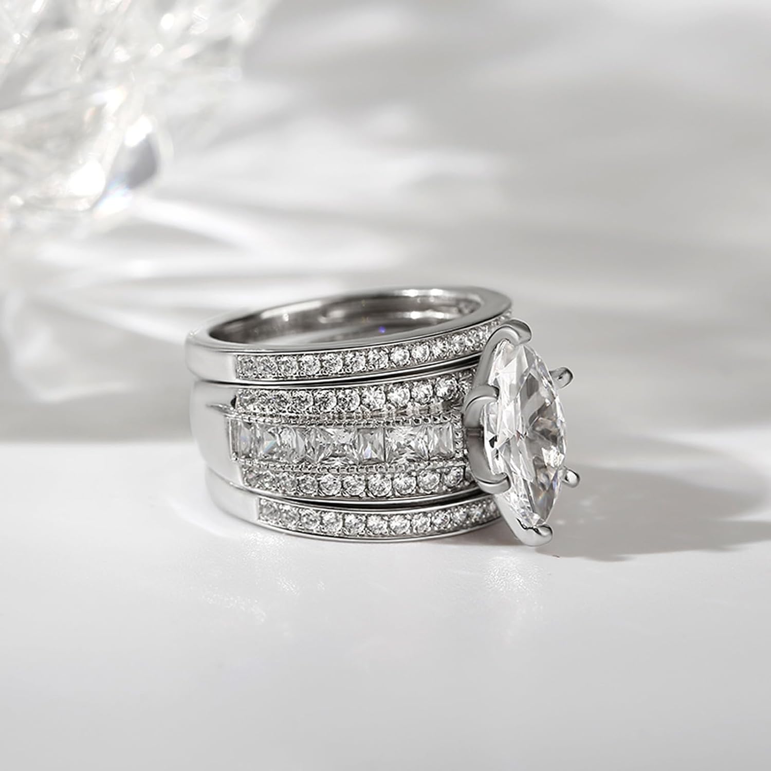 Jeulia 2 Carat 3PC Wedding Ring Set for Women Marquise Cut CZ Engagement Rings Sterling Silver Oval Cubic Zirconia Bridal Set Solitaire Diamond Anniversary Promise Rings with Jewelry Box - Image 8