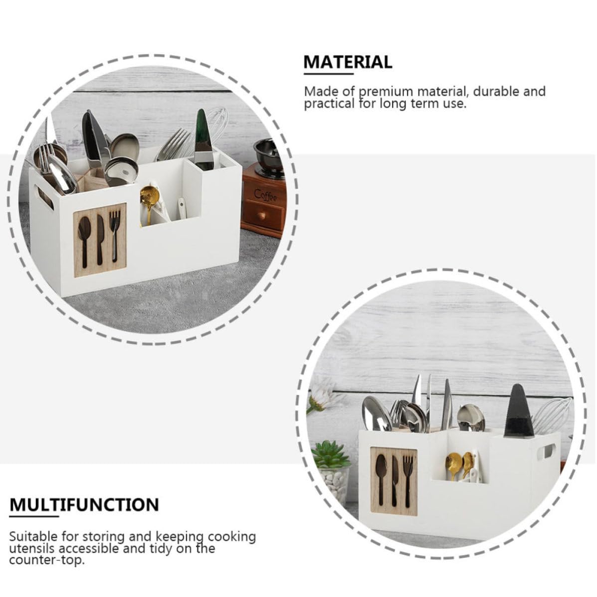 Zerodeko Porte-ustensiles Organisateur Multi-compartiments sans Couvercle Cuisine en Bois Naturel 28x12x15 Cm Accessoire Rangement Pratique pour Cuillères, Fourchettes et Couteaux