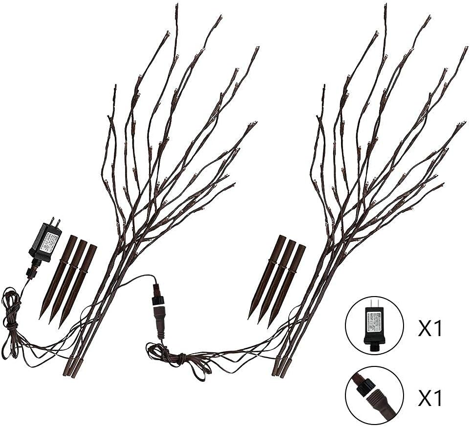 Vanthylit Set of 2 3PK 30" Brown Lighted Twig Stakes 120 Warm White Pathway Light for Outdoor and Indoor (Vase Excluded)