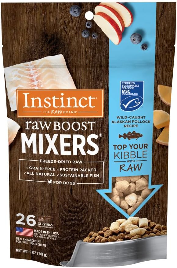 Instinct Raw Boost Mixers, Freeze Dried Dog Food Topper, Grain Free – Wild Caught Pollock, 5 oz. Bag