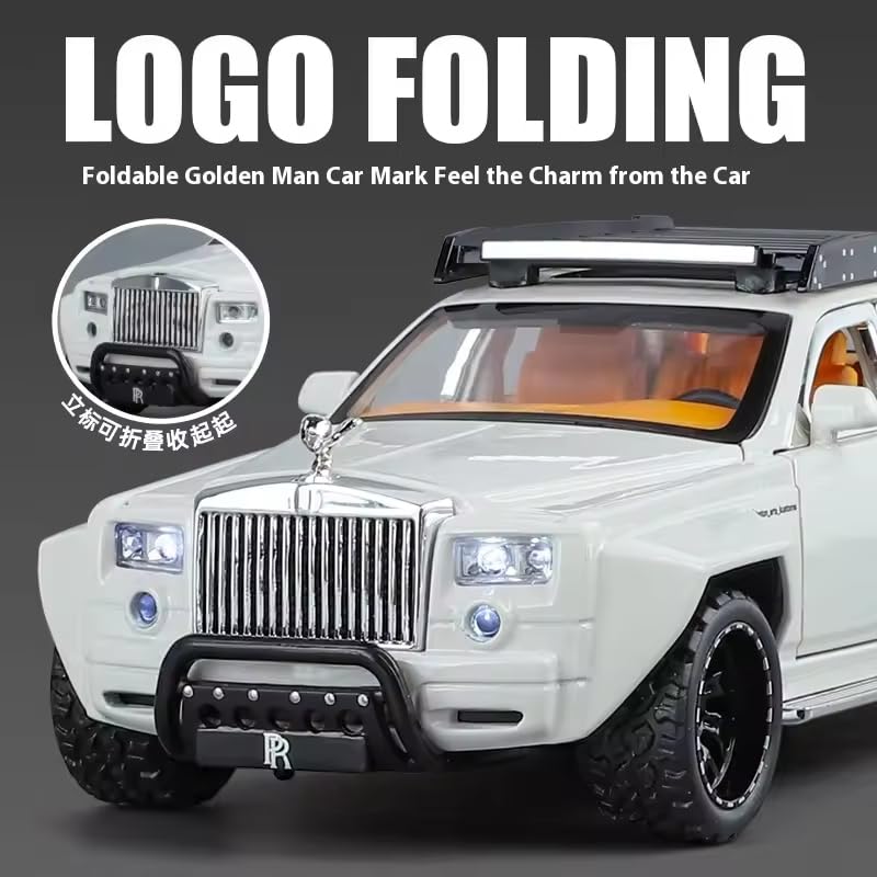Image of Alokik Enterprise 1:32 6 x 6 Modified RR Phantom Die-Cast Metal Pull Back Car with 6 Openable Doors with Sounds and Lights Toy Decoration Car Best Gift Toys for Kids【White】
