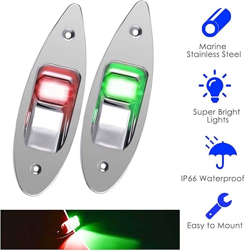 Miniatura 2 de Acelane Un par de luces de navegación para barcos, luces LED de arco de lágrima, 12 V, acero inoxidable, luz lateral marina, luces de señal de vela