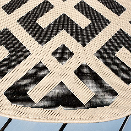 Safavieh Courtyard Collection 5'3" Round Black/Beige Cy6915 Indoor/ Outdoor Waterproof Easy--Cleaning Patio Backyard Mudroom Area--Rug #TOP30