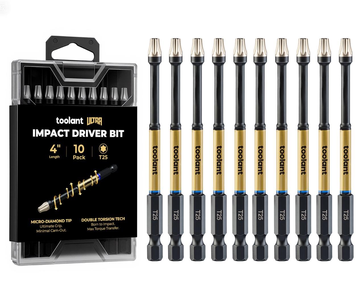 toolant T25 4" Impact Torx Bits, 1/4" Hex, S2 Steel, 10-Piece Set