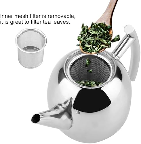 Miniatura 2 de Tetera Newness de acero inoxidable pulido con tapafiltro de té infusor extraíble, tetera para el hogar, tetera para hojas sueltas y bolsas de té