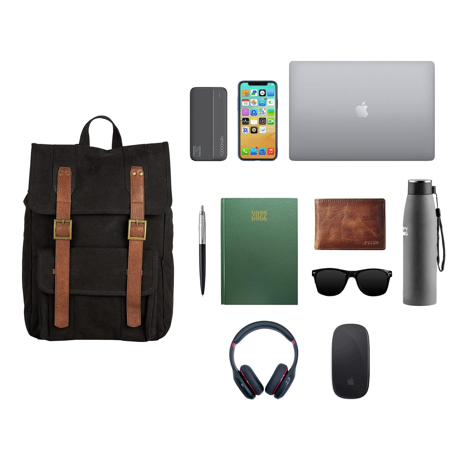 Mona B Canvas Backpack with upto 14 Laptop Inches Compartment for Office, College, Travel for Men and Women (Parker, Black) 4