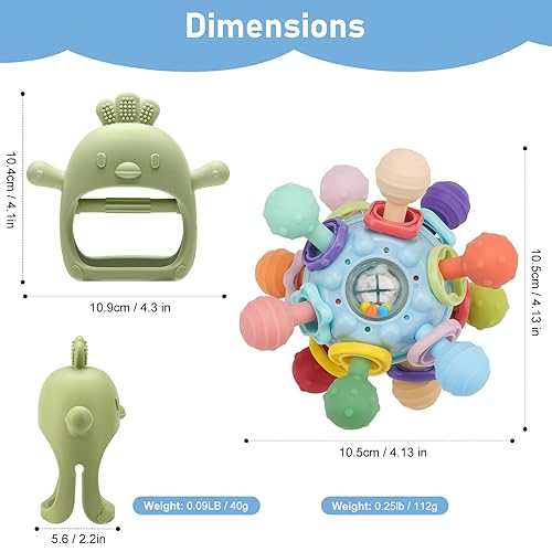 Miniatura 2 de Paquete de 2 juguetes de dentición para bebés de 0 a 6 a 12 meses, multifuncionales de silicona de grado alimenticio para bebés, juguetes