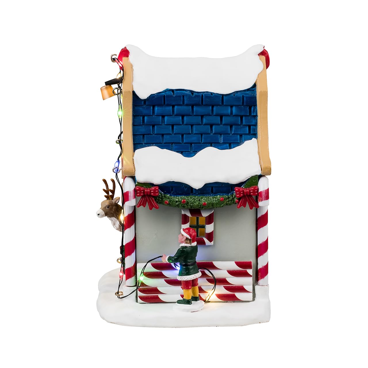 Lemax - Blitzen`s Den: Dekorative Bauernhaus-Skulptur aus Resin, Brown, Red, Green, für Indoor, Weihnachten, 2024, 4.00 x 3.54 x 5.2 inches