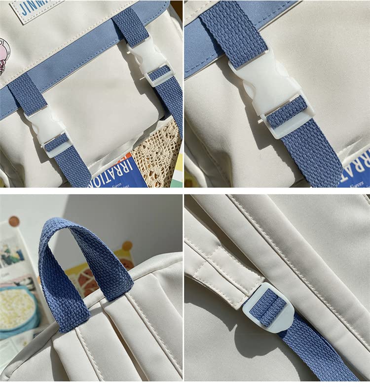 Kawaii Backpack with Cute Pin Accessories Plush Pendant Student Bag Large Capacity Waterproof Travel Backpack(White)4