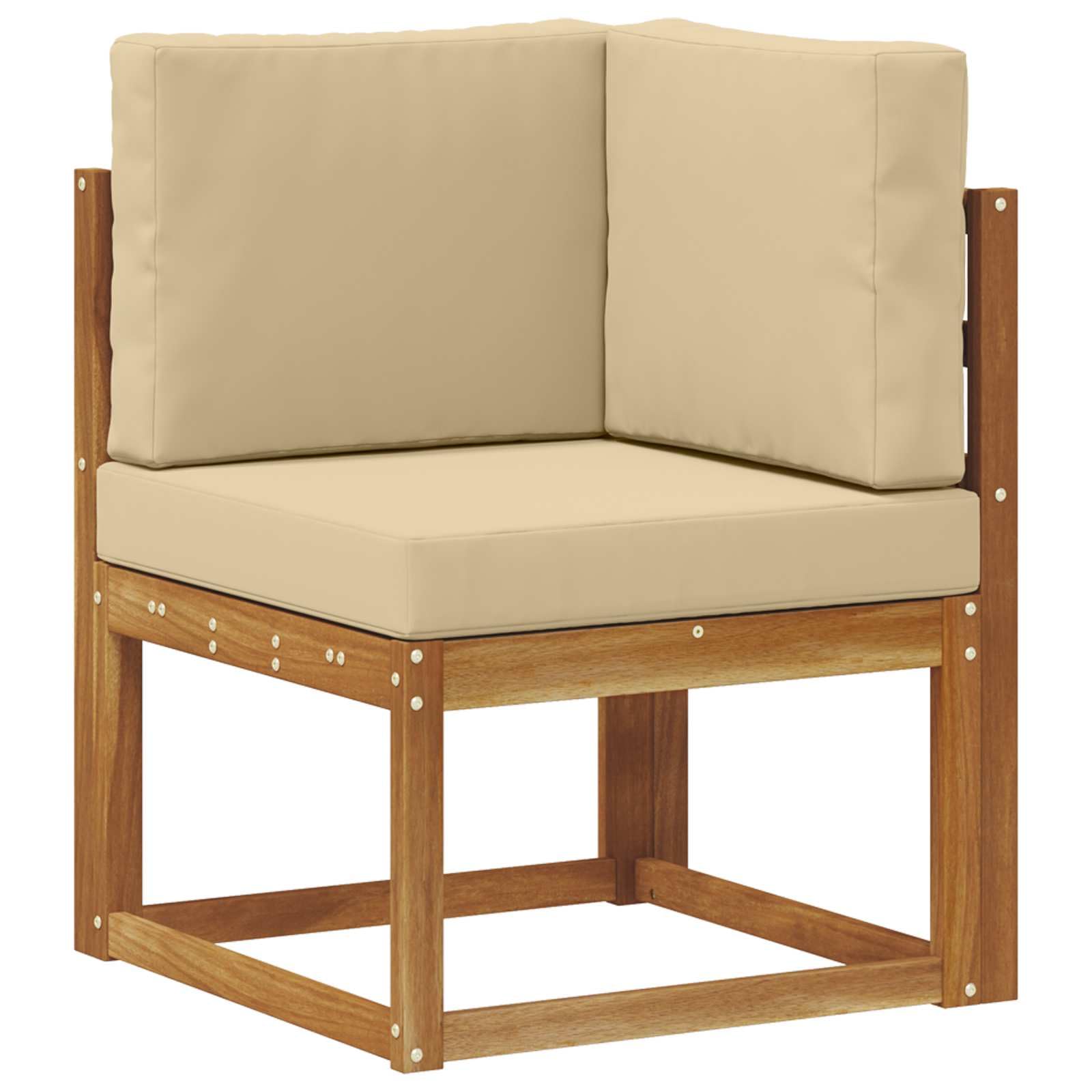 Outdoor-Sofagarnitur 5-teilig mit Kissen Natur Beige Polyester, Akazienholz Möbelset für Garten Terrasse, modulare Sitzgruppe mit Tisch und Sofas, wetterfest, komfortabel und langlebig