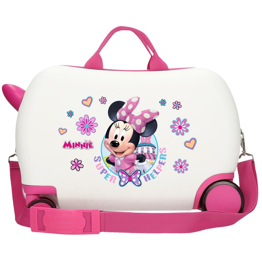 Joumma Disney Minnie Helpers walizka kabinowa, walizka dziecięca, wykonana z tworzywa ABS, wytrzymały materiał, cztery koła wielokierunkowe podwójne koła, boczne zapięcie szyfrowe, Pomocnicy, walizka