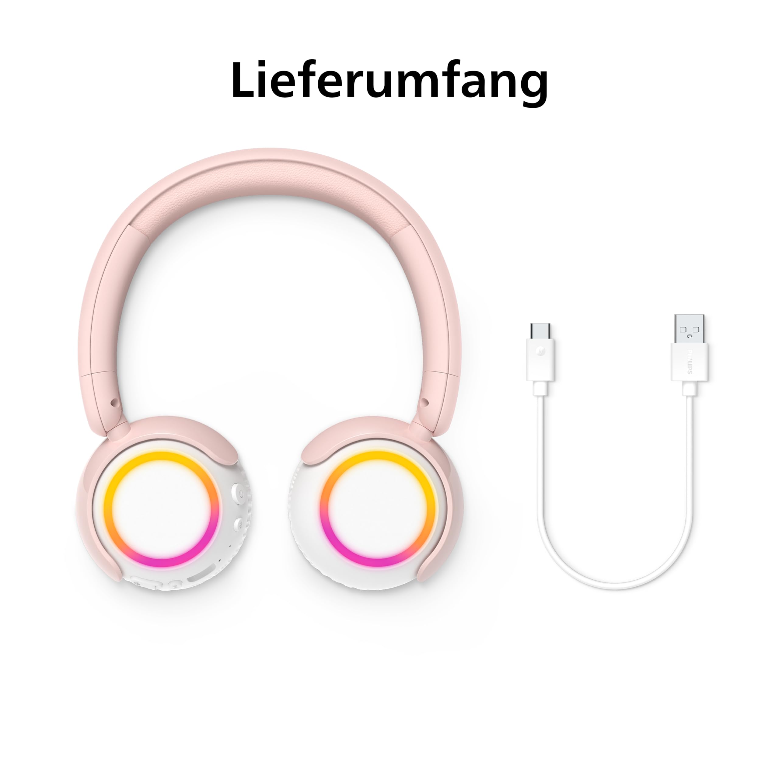 PHILIPS TAK4200PK 4200 Serie Kabellose Faltbare On-Ear-Kinderkopfhörer | Lautstärkebegrenzung, Audio-Sharing, USB‑C-Kabel enthalten – Pink