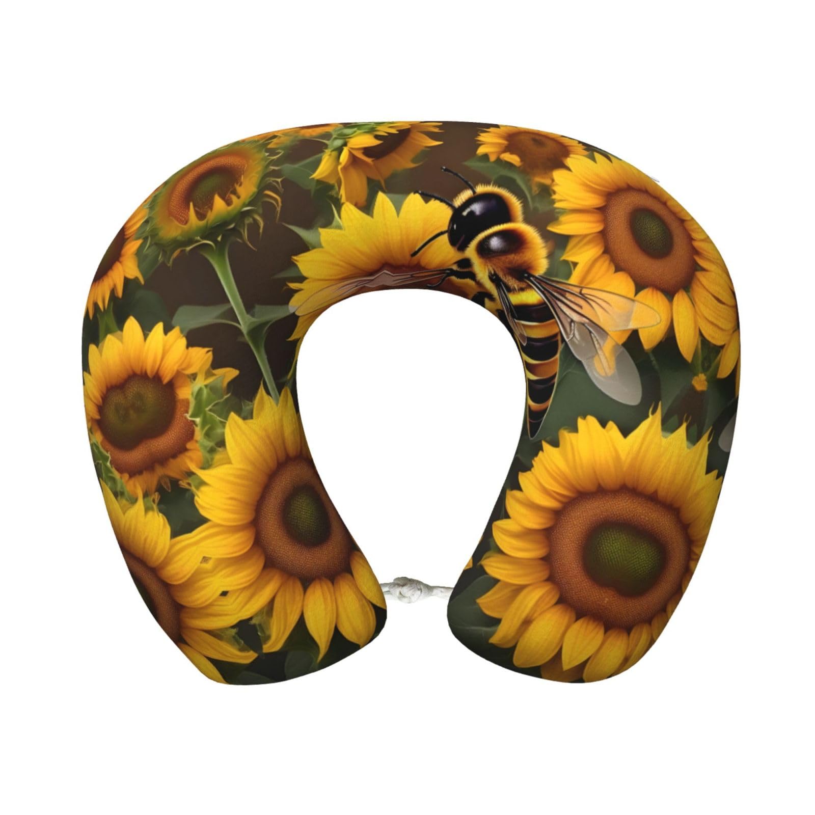 peiyeety Bee & Sunflowers Print Custom U-Shaped Pillow,Memory Foam Cervical Neck Travel Pillow,for Home,Camping,Travelling