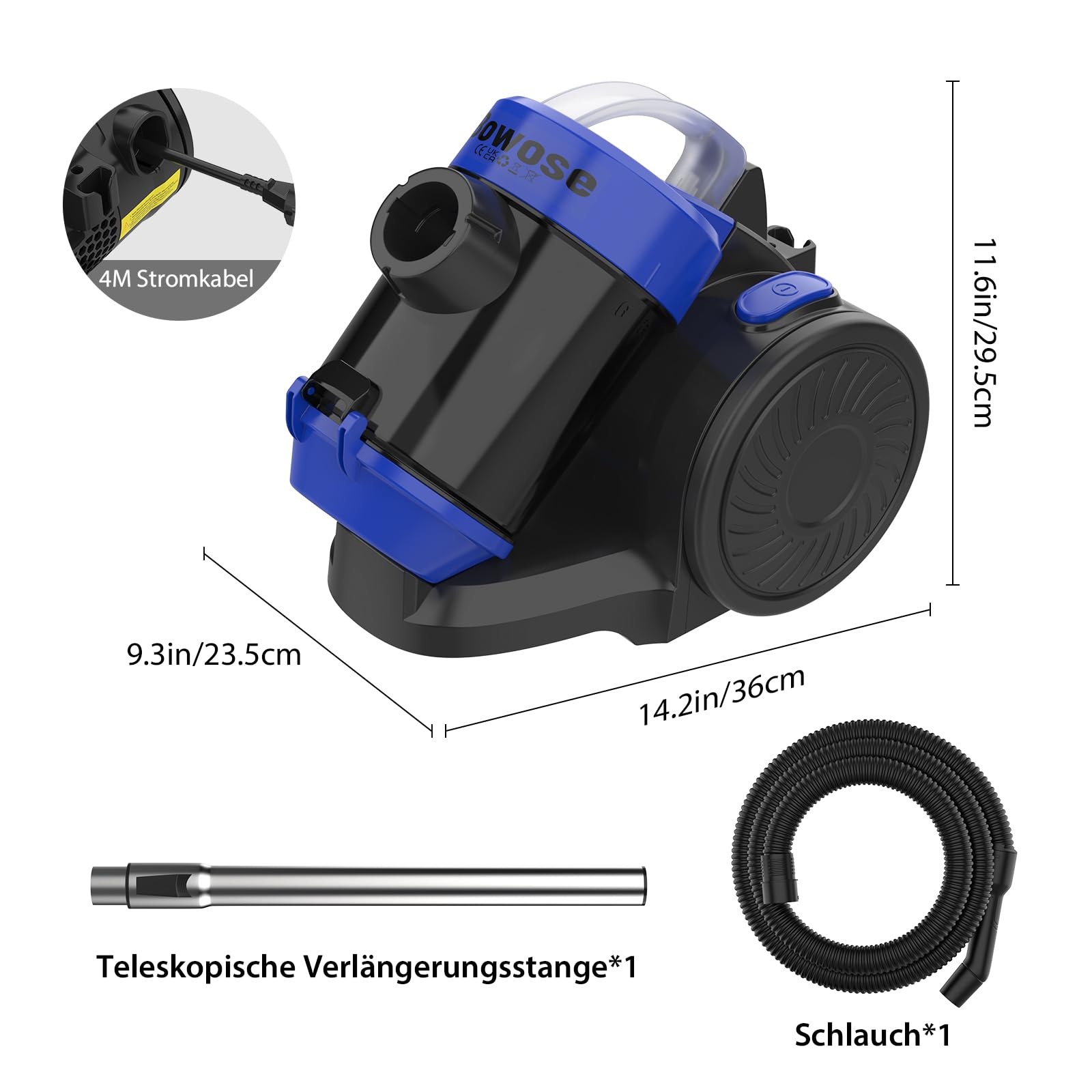 Aspiradora ciclónica, 1200 W, sin bolsa, con filtro HEPA y accesorios, capacidad de depósito de polvo de 1,5 L, cilindro de aspiradora, aspiradora sin bolsa, aspiradora silenciosa para suelos duros y