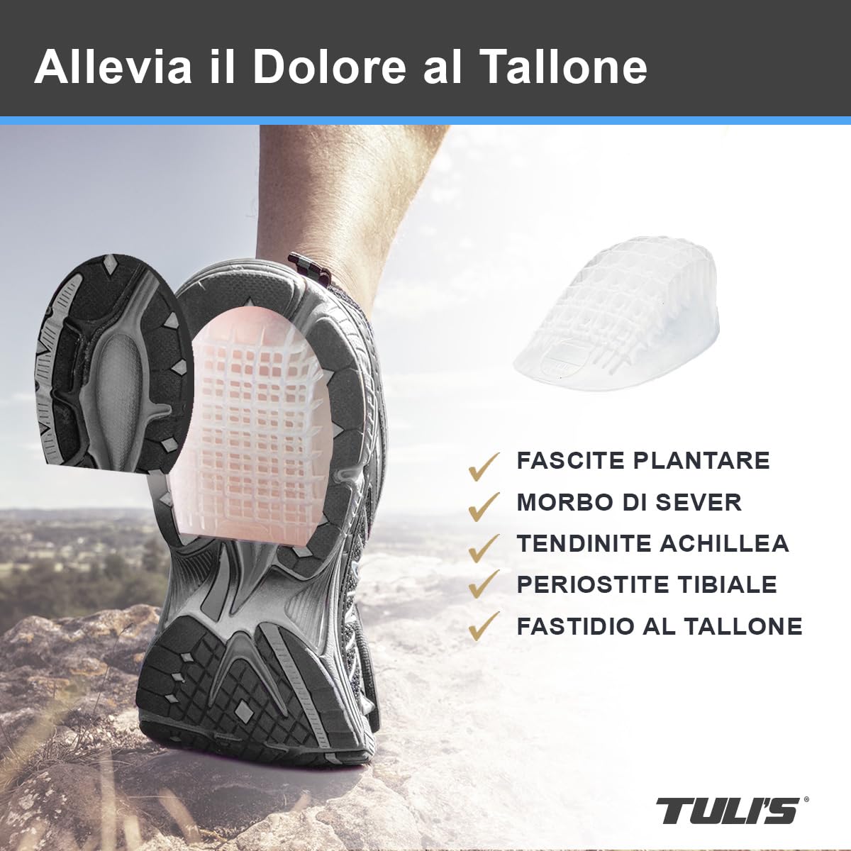 Tuli's Heavy Duty Gel Heel Cups – Talloniere in Gel per Assorbimento degli Urti – Fascite Plantare, Malattia di Sever e Sollievo dal Dolore al Tallone, 1 Paio, Medio