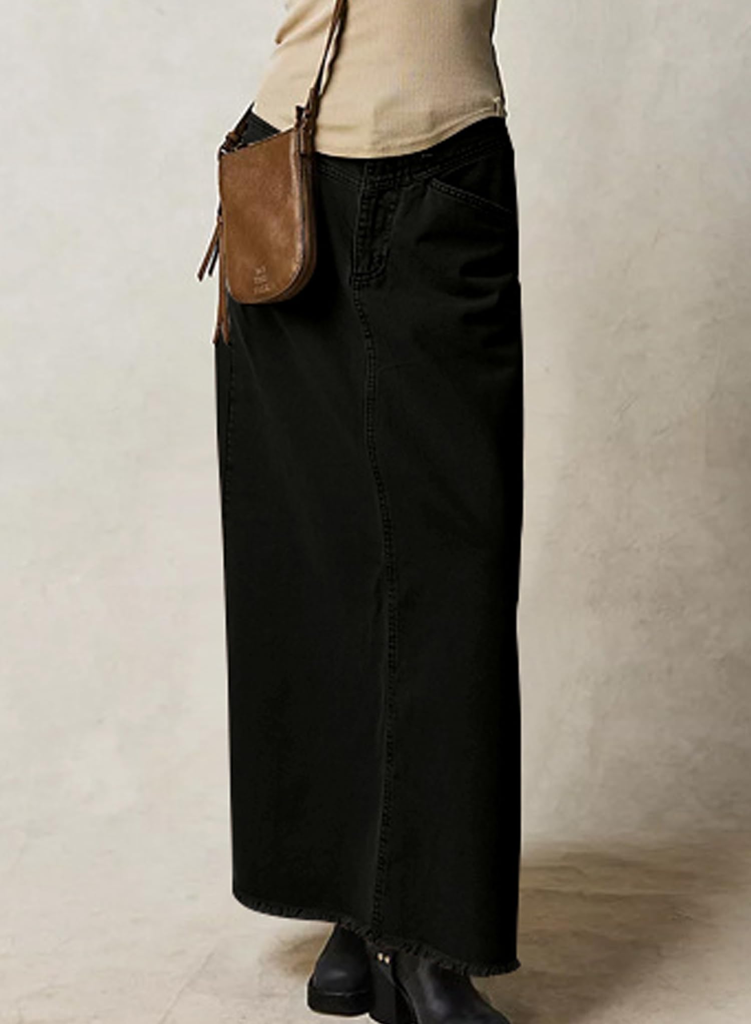 Ranphee Jean Jupe Longue Femme Vintage Taille Haute Stretch avec Poche A-Ligne 2026 Été Maxi Jupes