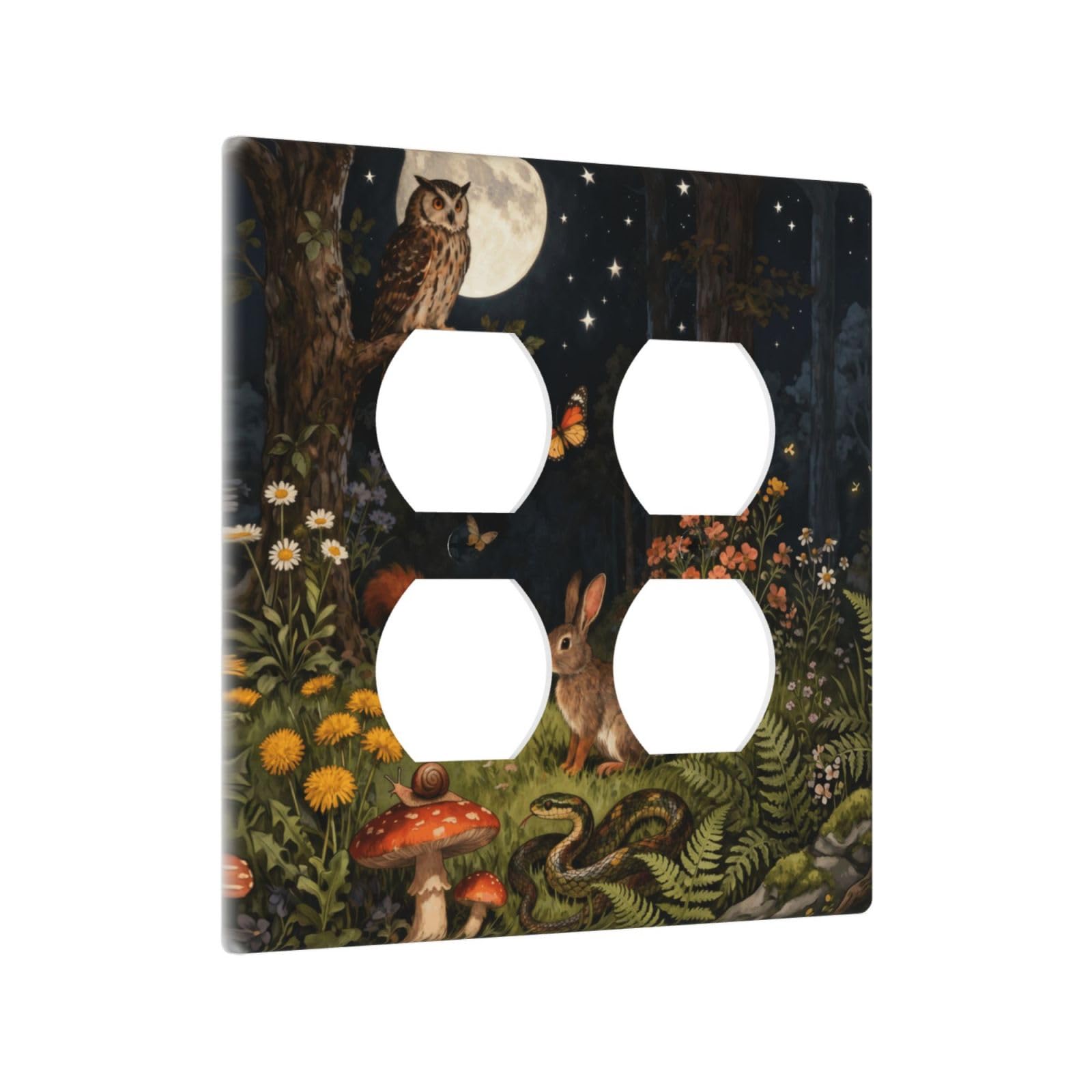 Sghxwp Outlet Covers Watercolor Night Forest Animals 2-Gang Duplex Light Switch Covers Decorative Moon Owl Squirrel Rabbit Gfci Wall Plate Receptacle Switch Plate Cover for Cottagecore Nursery Decor