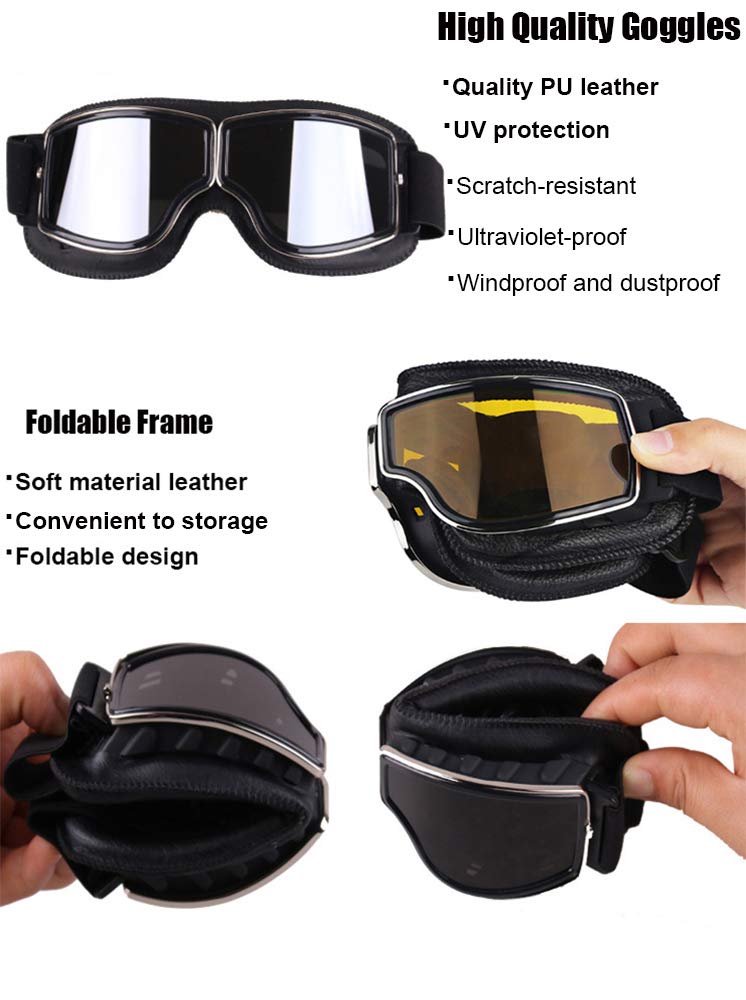 Retro Pilot Gogle Motocyklowe Kask ATV Bike Motocross Okulary Kask Okulary Ochronne (Żółte/Żółte Szkła)