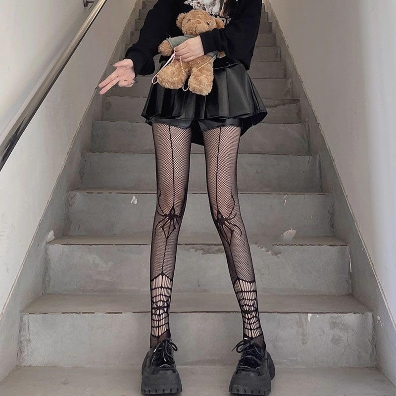 Image of Y2K Patterned Sheer Tights for Women Gothic Punk Thigh High Pantyhose Harajuku Lolita Bandage Fishnet Stockings