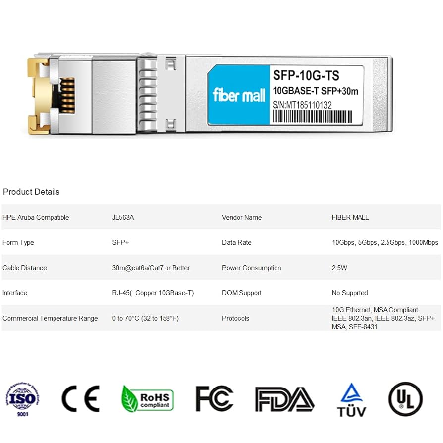 ④HPE Aruba互換のsfp+ RJ45 10BASE-T 2個セット Amazon.com: 10gbase-t sfp+ to rj45 for HPE Aruba JL563A