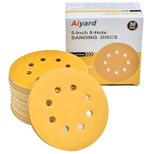Miniatura 29 de Discos de lija de 5 pulgadas, 8 agujeros, papel de lija de órbita aleatoria de grano 120, paquete de 50