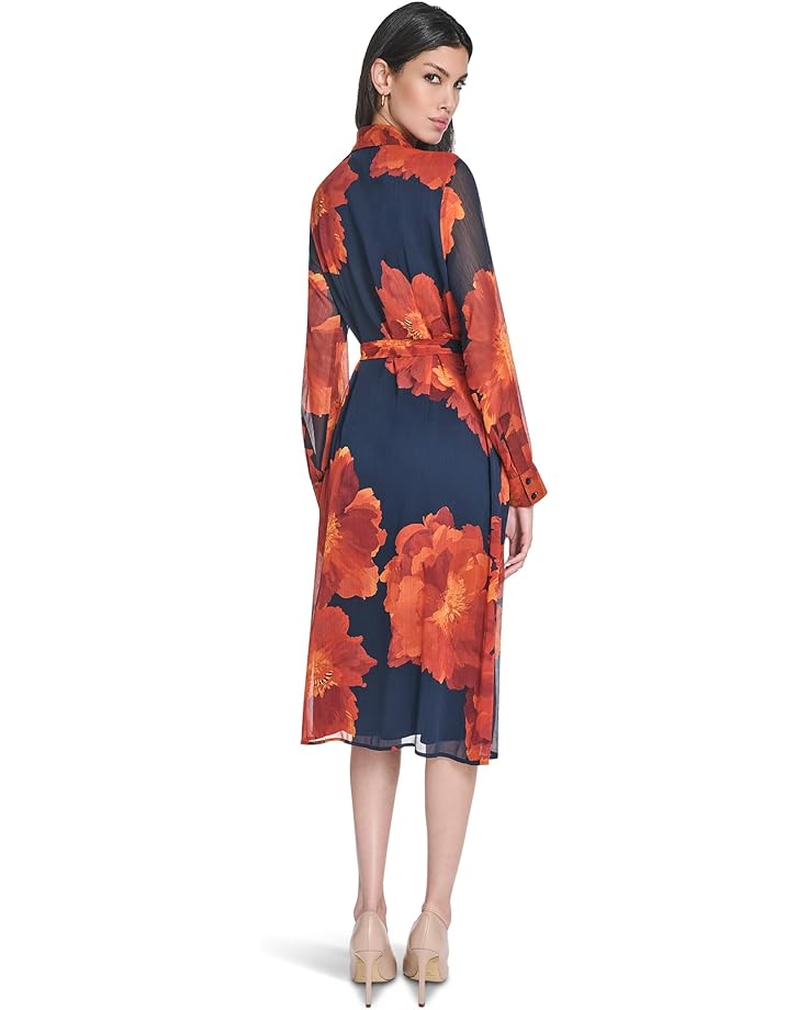 Calvin Klein Long Sleeve Floral Chiffon Midi with Self Tie - #2 of 4