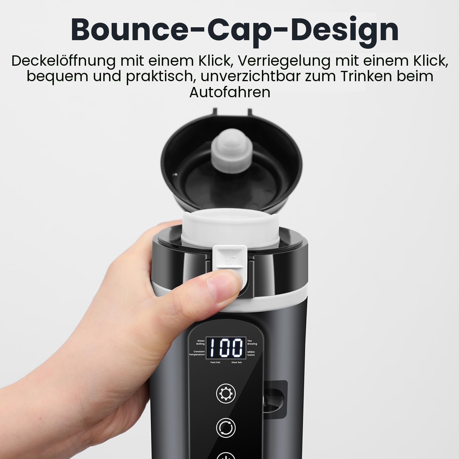 DC 12V/24V Auto Reise Elektrischer Wasserkocher, 400ml Auto Heizbecher mit Anti-Spill Deckel, Auslaufsicher, 304 Edelstahl Liner Tragbare Kaffee Tee Tasse Bis zu 100℃ Variable Temperaturregelung