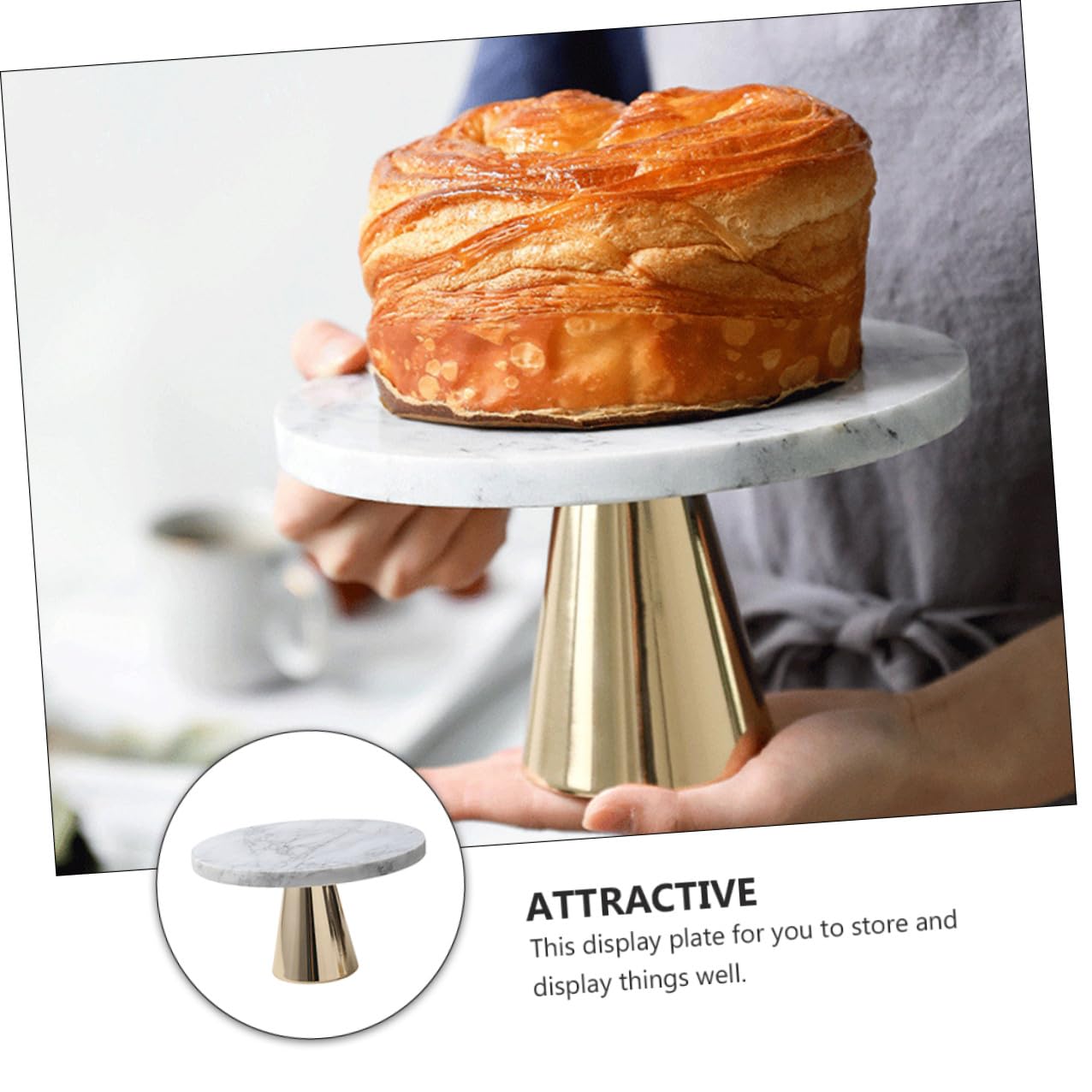 Abaodam Plateau en Marbre pour Pâtisserie et Présentation de Gâteaux, Plaque de Stockage Élégante en Marbre et Métal, Design pour Accessoires Pâtisserie et Dessert