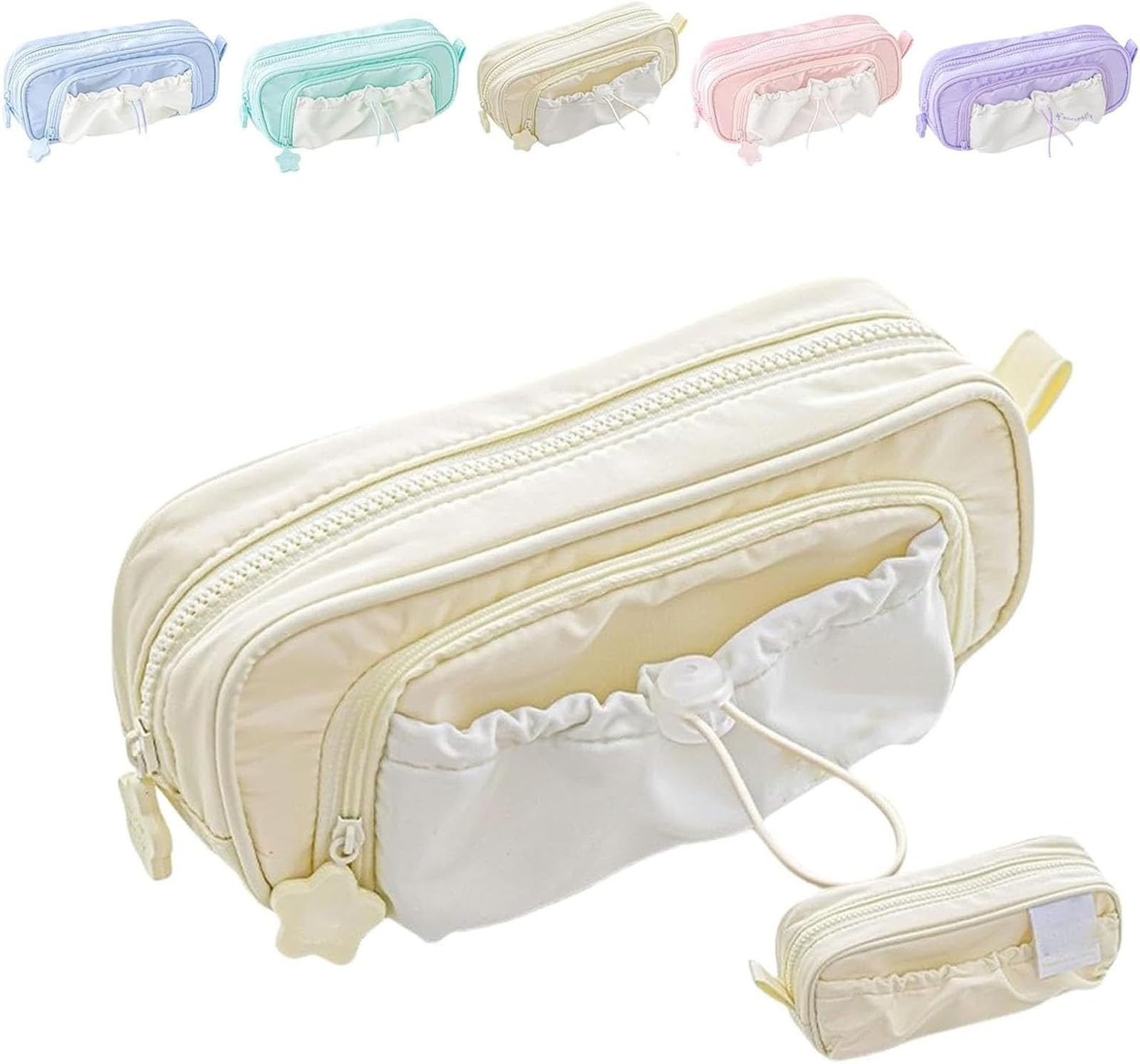 Cmeilau Pencil Case with Rosy Posy Pens,Counting Star Series Large Capacity Drawstring Pencil Cases, Pencil Cases,Cute Aesthetic Pouch Holder Drawstring Pen Case,Waterproof, Soft Multi-Pocket (Beige)