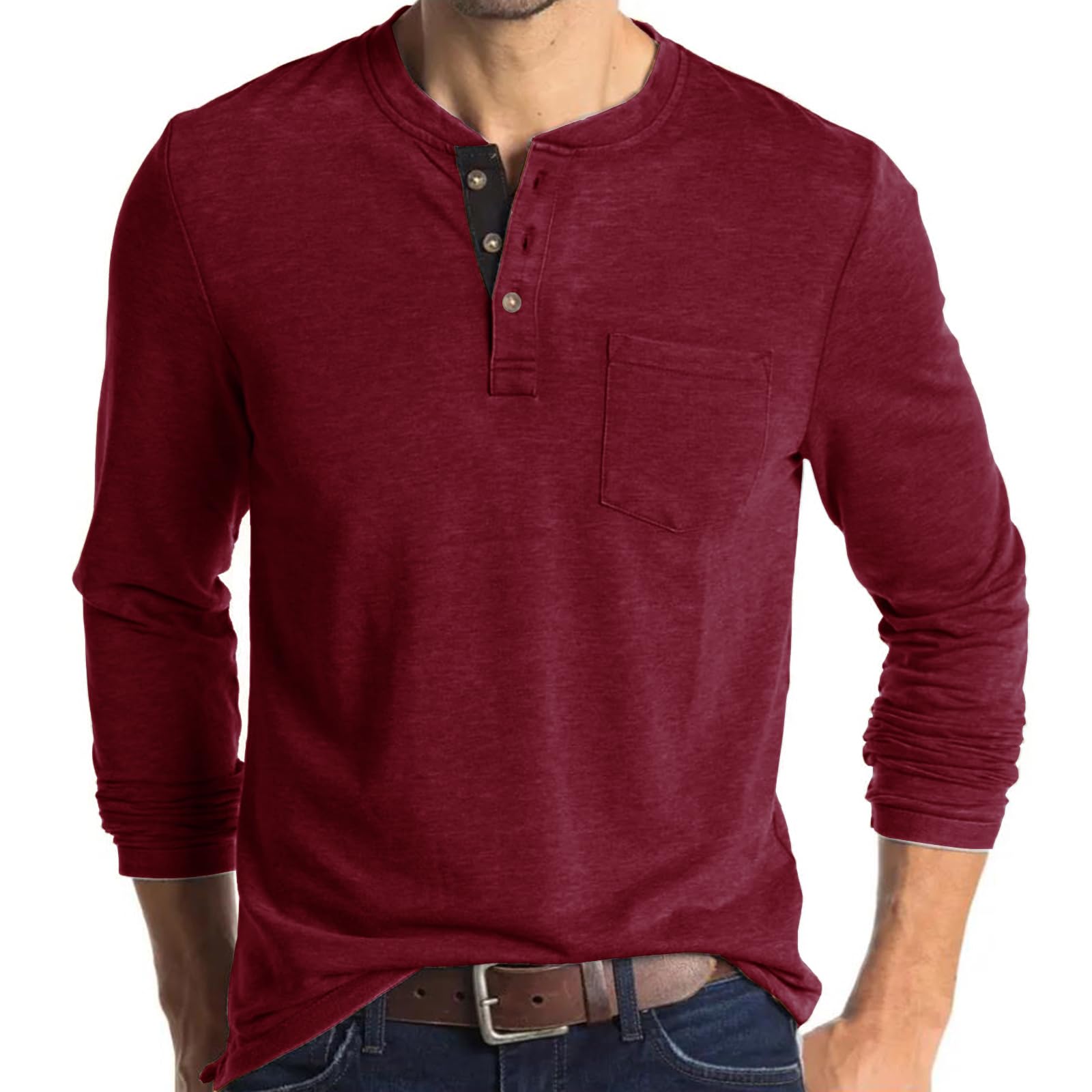 T Shirts Männer Henley Shirt Herren Langarm Poloshirt T Shirt