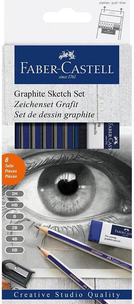 GOLD FABER DEGREE PENCIL SET (6 PENCILS + 1 ERASER + 1 SHARPENER)