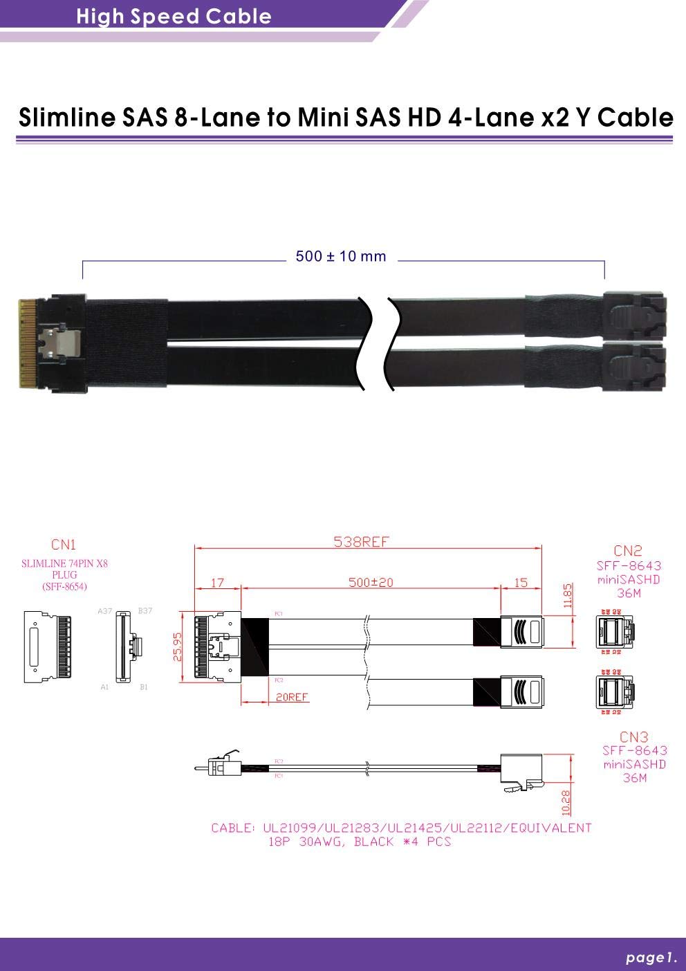 Amazon.com: Micro SATA Cables|Slimline SAS 8-Lane to Mini SAS HD 4