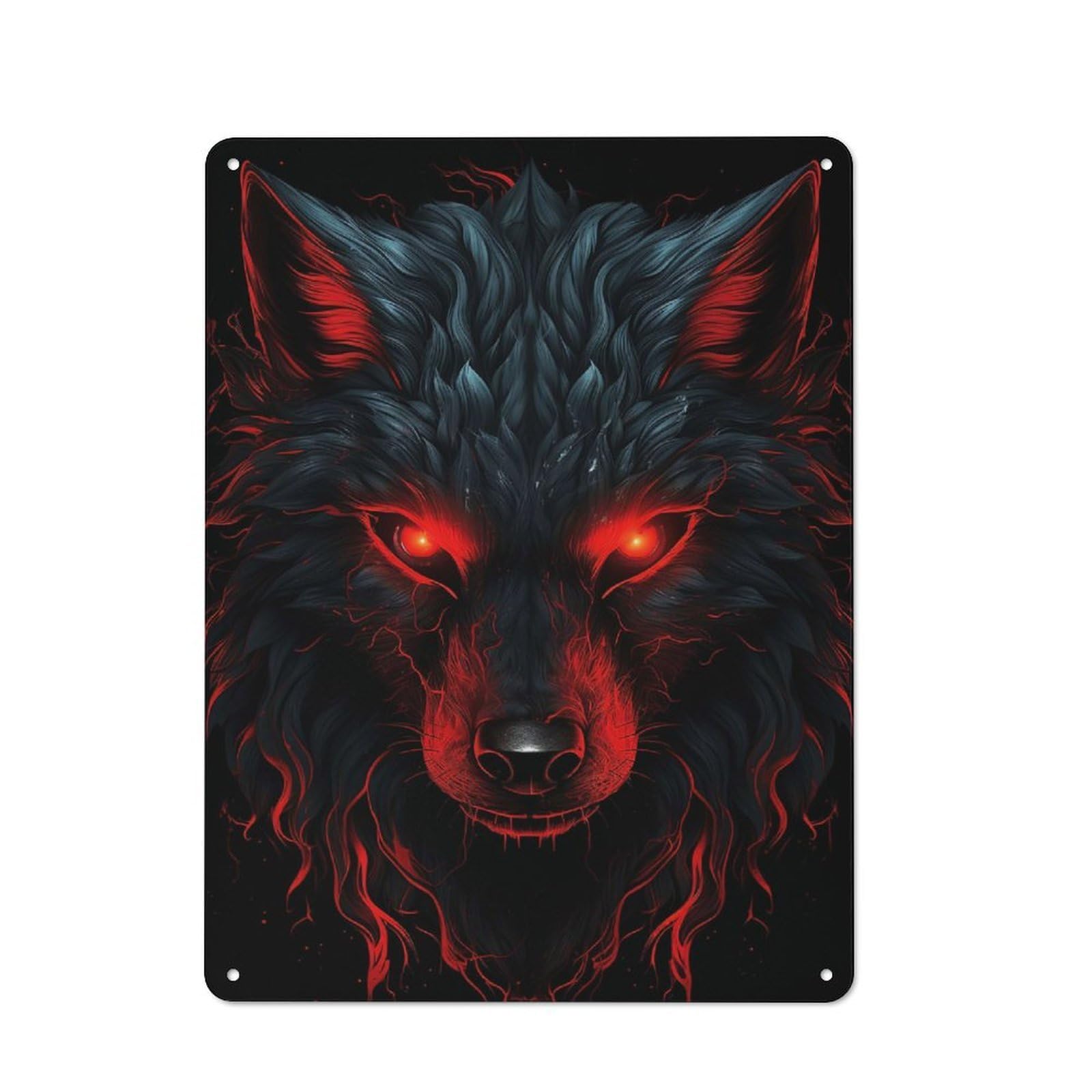 Junmoney Wolf Red And Black Animals Character Decorative Tin Plaque 40X30cm Featuring Home Wall Decor For Flat, Dorm Room, Lounge Or Cafe