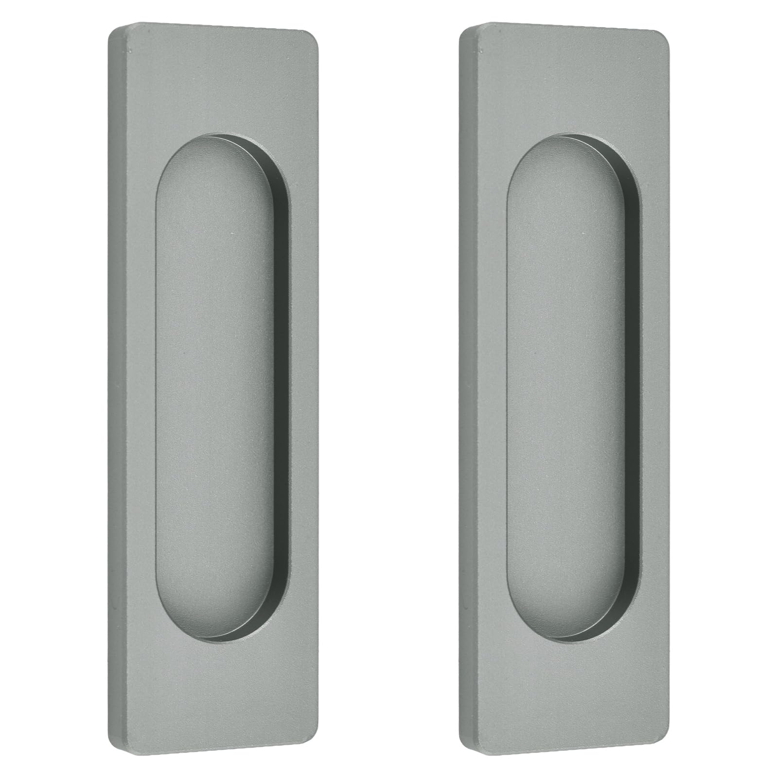 MOROBOR Self-Stick Rectangular Sliding Door Pulls, 2pcs Aluminum Alloy Flush Pull Punch-Free Handle for Sliding Barn Door Windows Cabinets (Matte Grey,100mm)