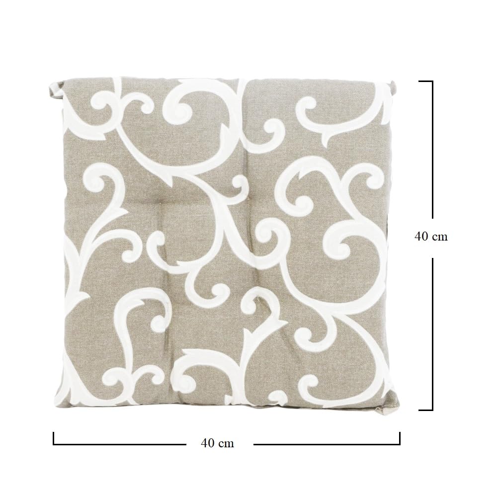VIRSUS Set 6 Cuscini per Sedie a 4 Punti 40x40 cm, Coprisedia da Cucina con Lacci, Imbottitura Poliestere e Rivestimento Cotone, Made in Italy Beige Fantasia