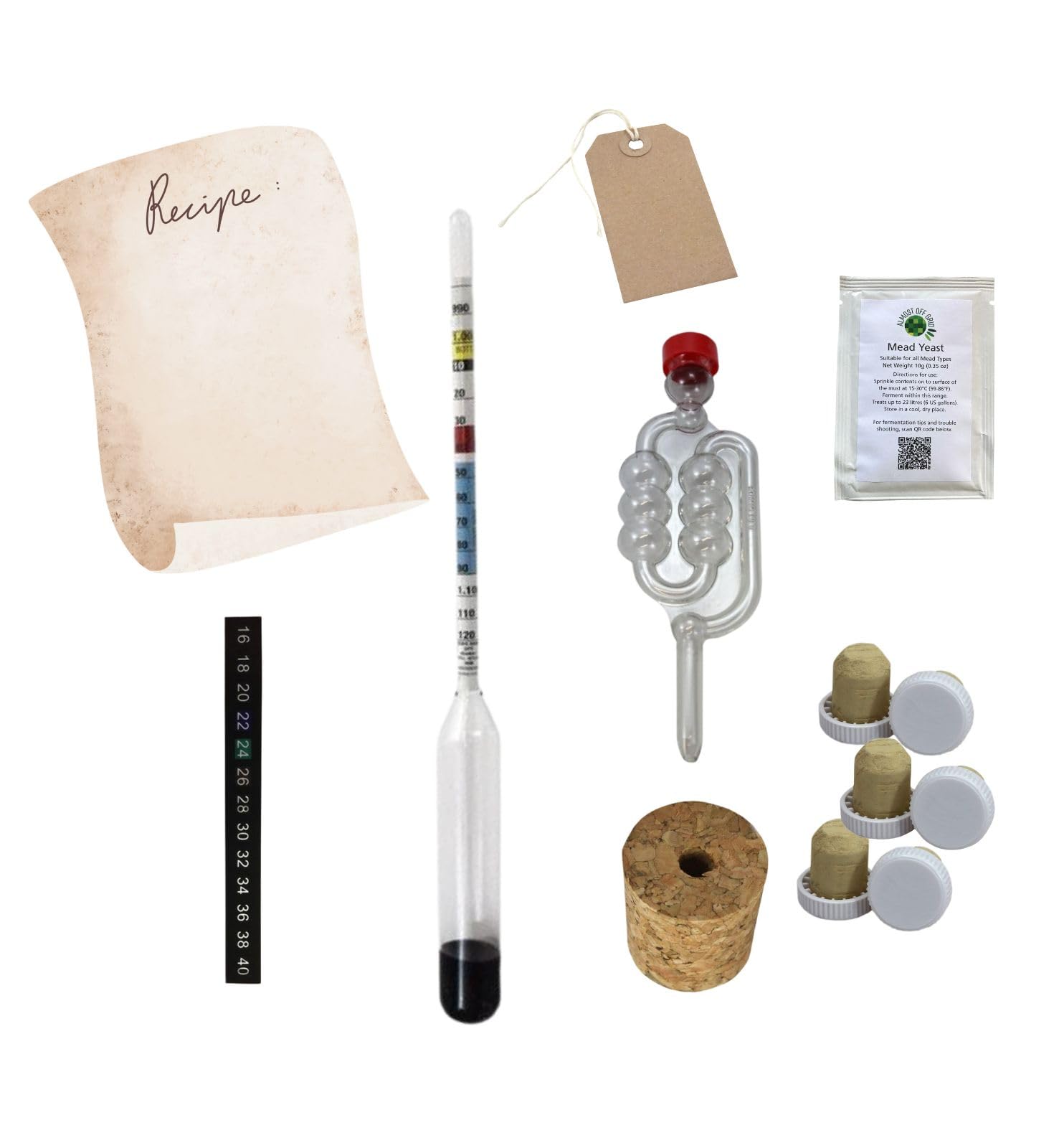 Mini Mead Making Kit with Hydrometer for Making Honey Wine When You Already Have a Glass Demijohn - for Beginners