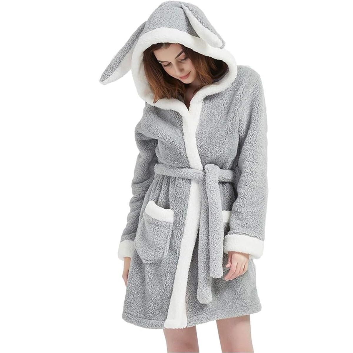 Albornoz Mujer Albornoz Adulto Con Capucha Felpa Sherpa BunnyAnimal